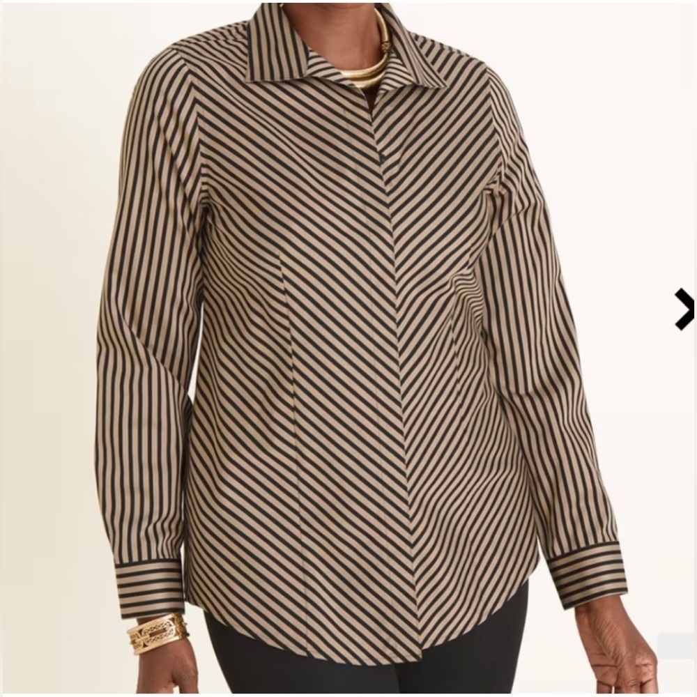 Chico’s No-Iron Sateen Striped Cotton Button Front Shirt XL/16